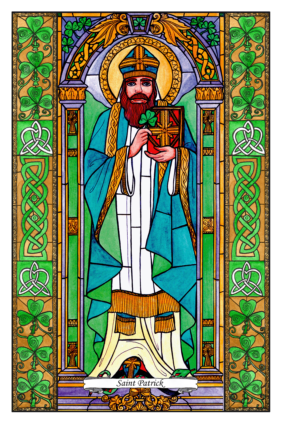 Stained Glass Saint Patrick Windwow Cling