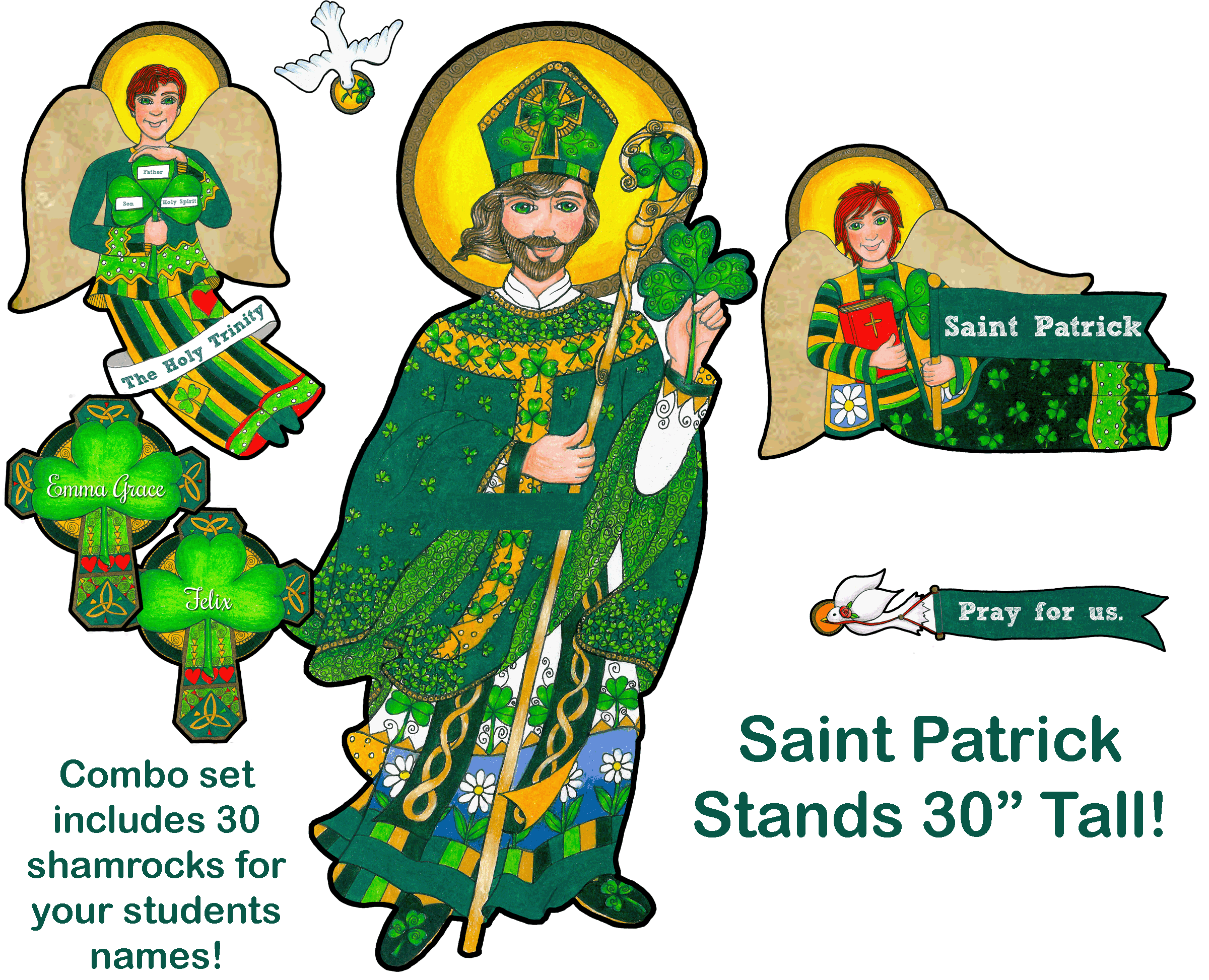 Boho Saint Patrick Shamrock Nameplate Combo