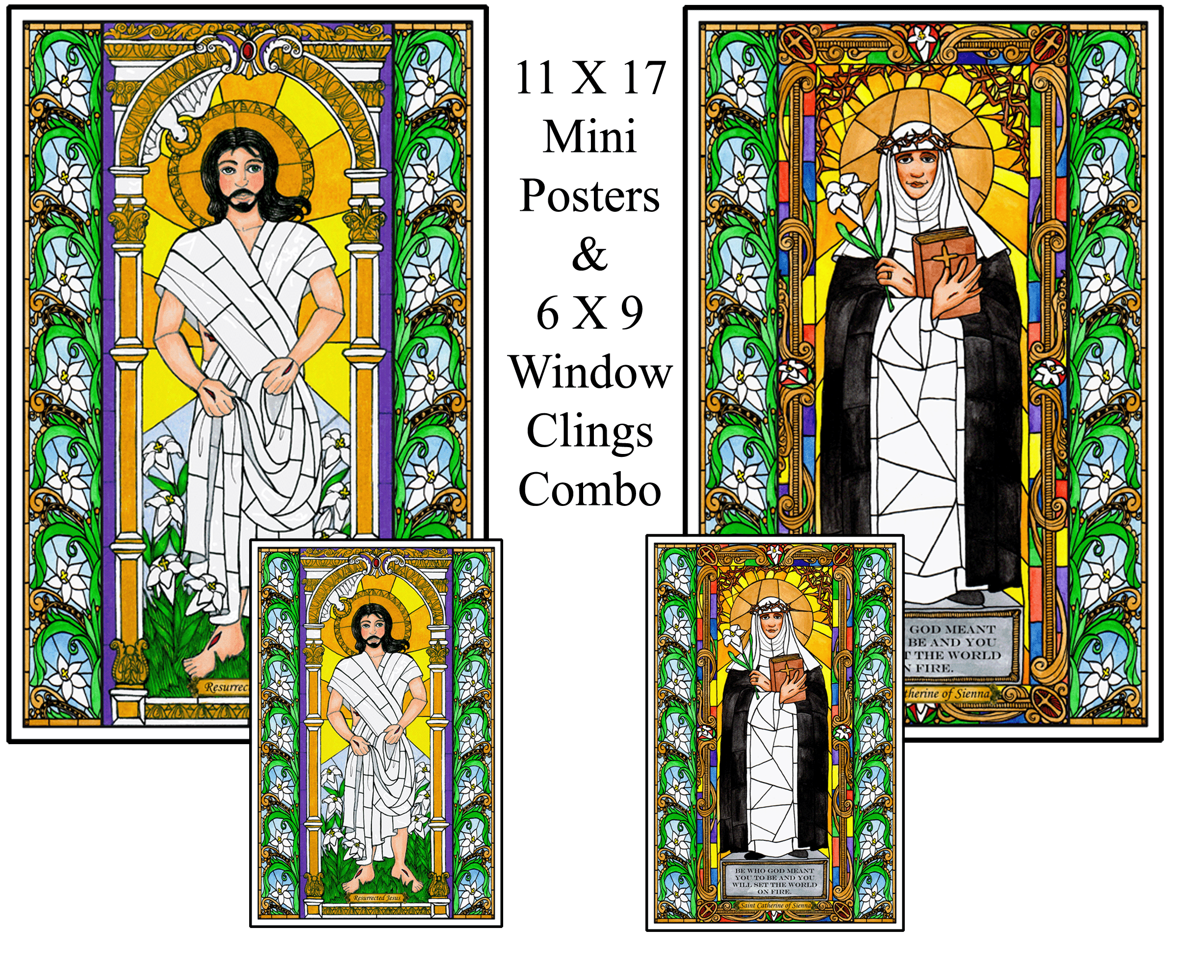 Stained Glass Saints of March Window Cling Set