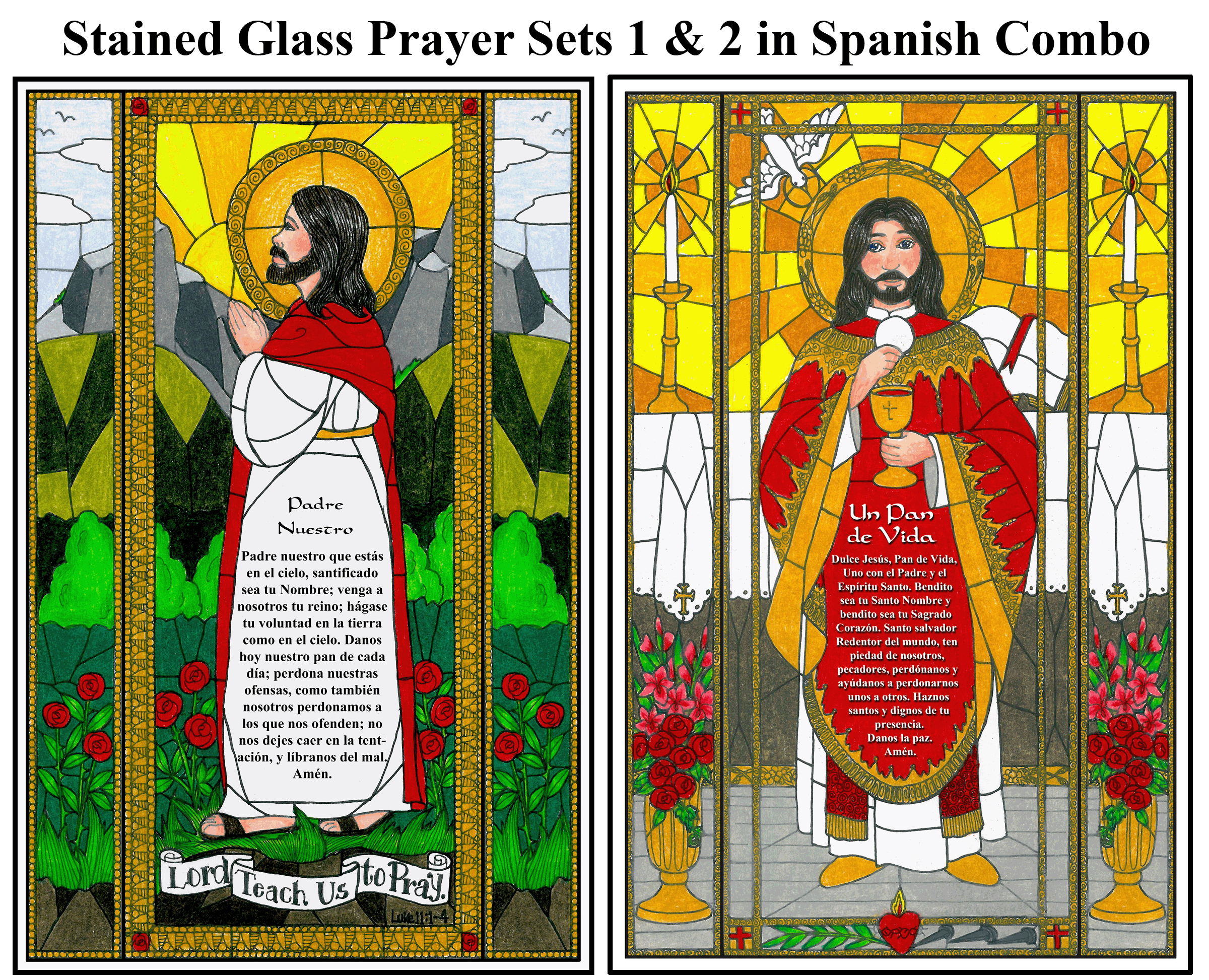 Stained Glass Prayer Set 1 & 2 - Spanish Combo