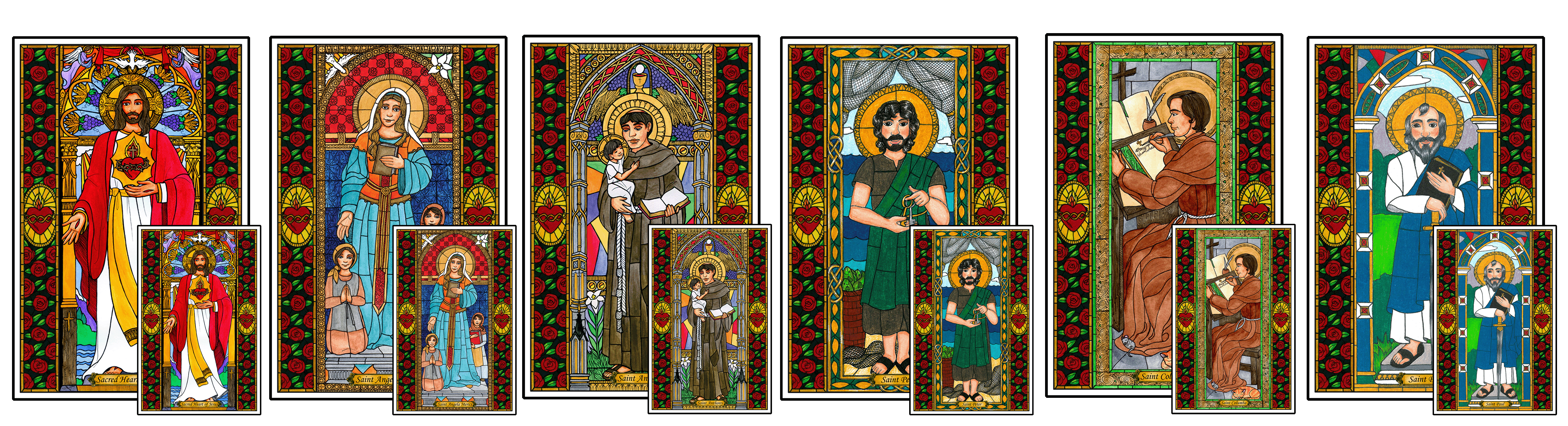 Stained Glass Saints for June Mini-Posters and Window Clings Combo