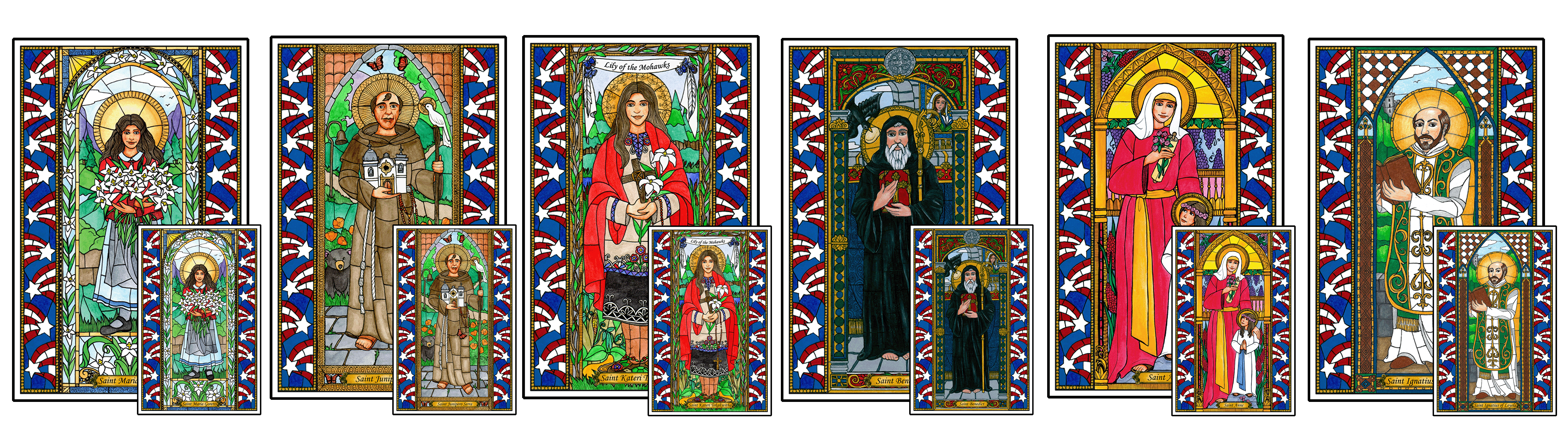 Stained Glass Saints for July Mini-Posters and Window Clings Combo
