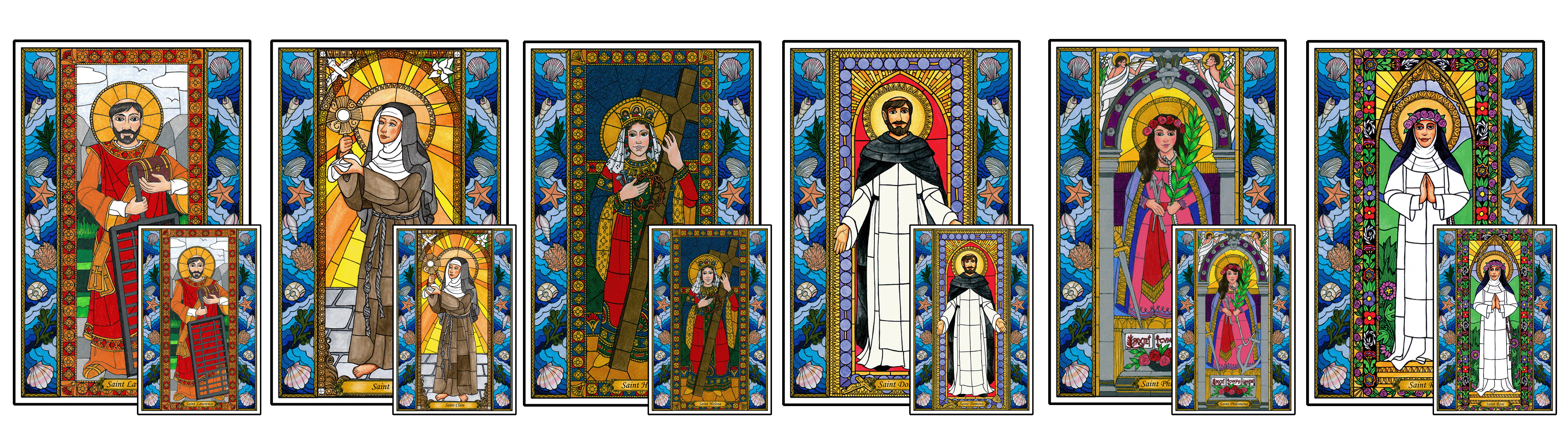Stained Glass Saints for August Mini-Posters and Window Clings Combo