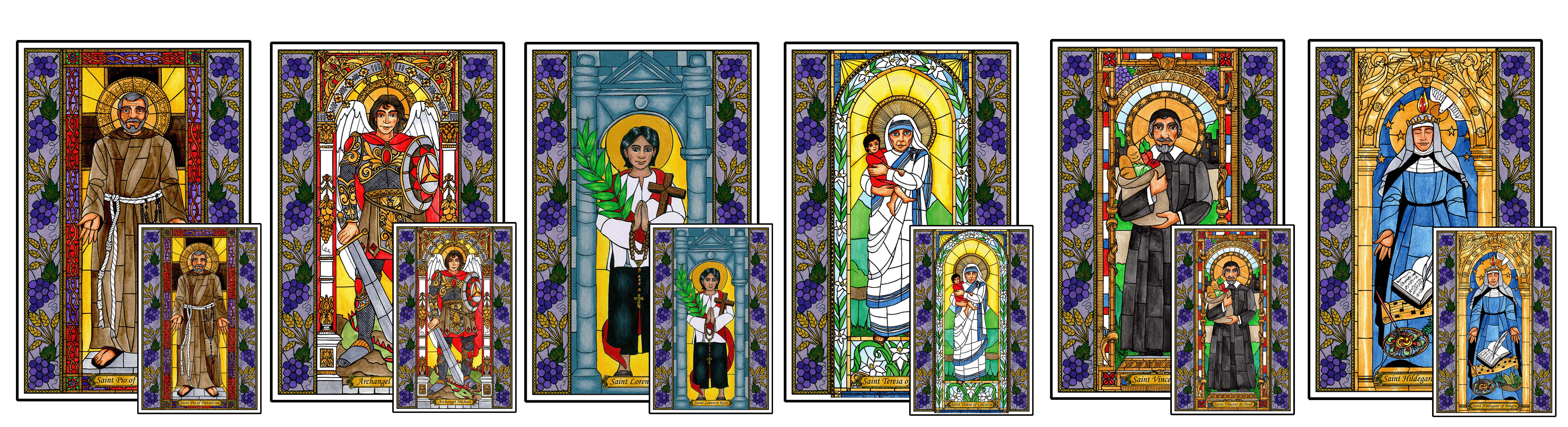 Stained Glass Saints for September Mini-Posters and Window Clings Combo