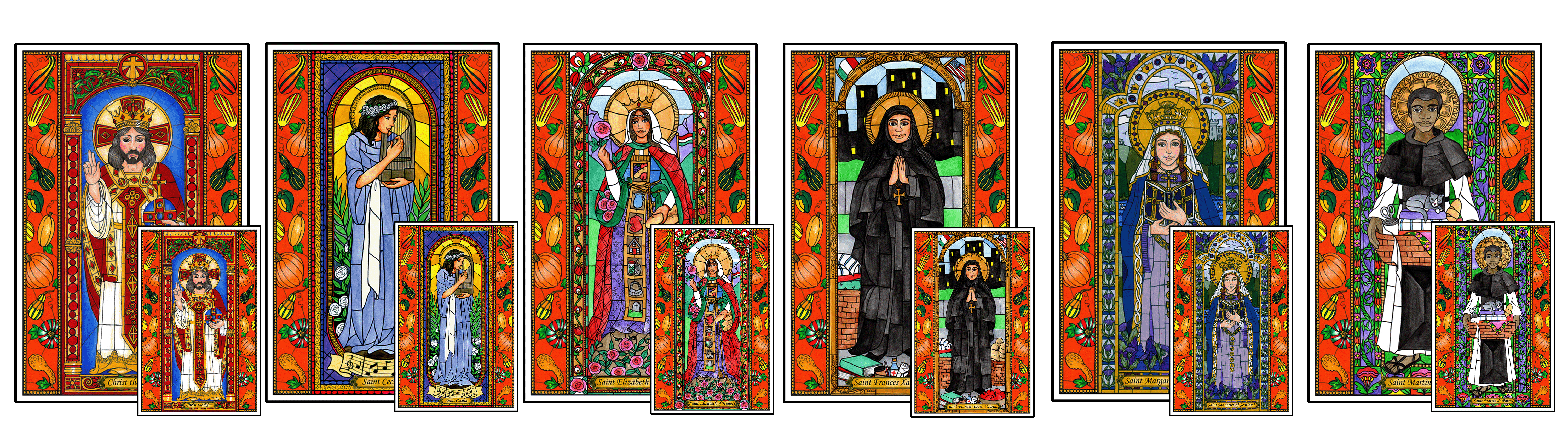 Stained Glass Saints for November Mini-Posters and Window Clings Combo