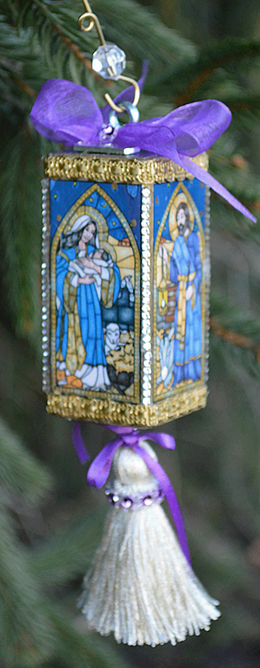 Mary and Joseph Block and Tassel Christmas Ornament