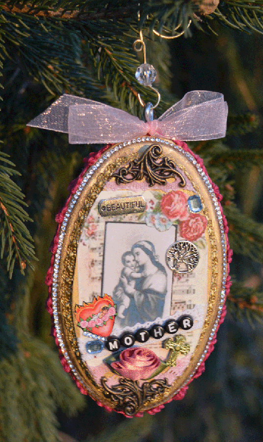 Mother Mary Assemblage (pink oval)