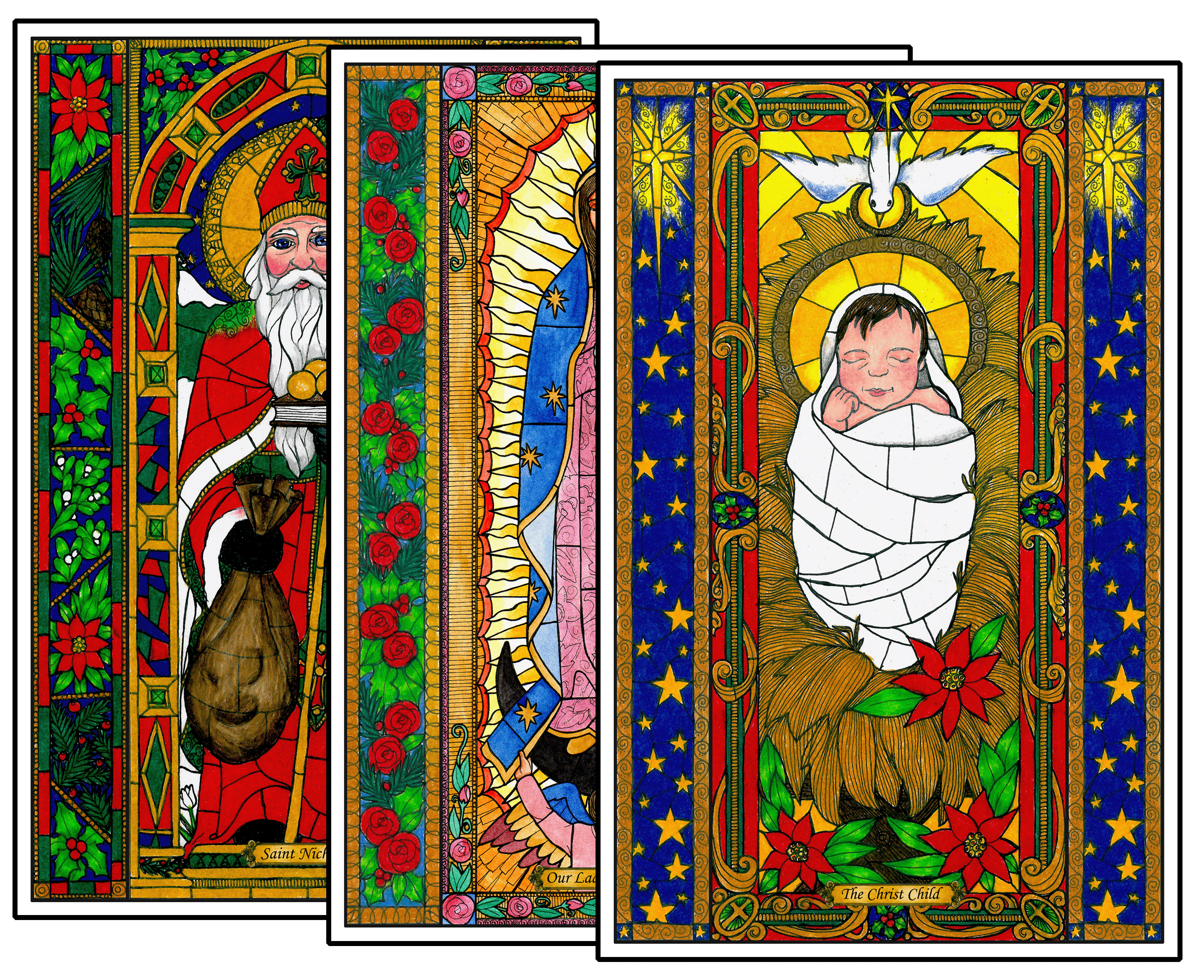 Stained Glass Saints of December Window Cling Set