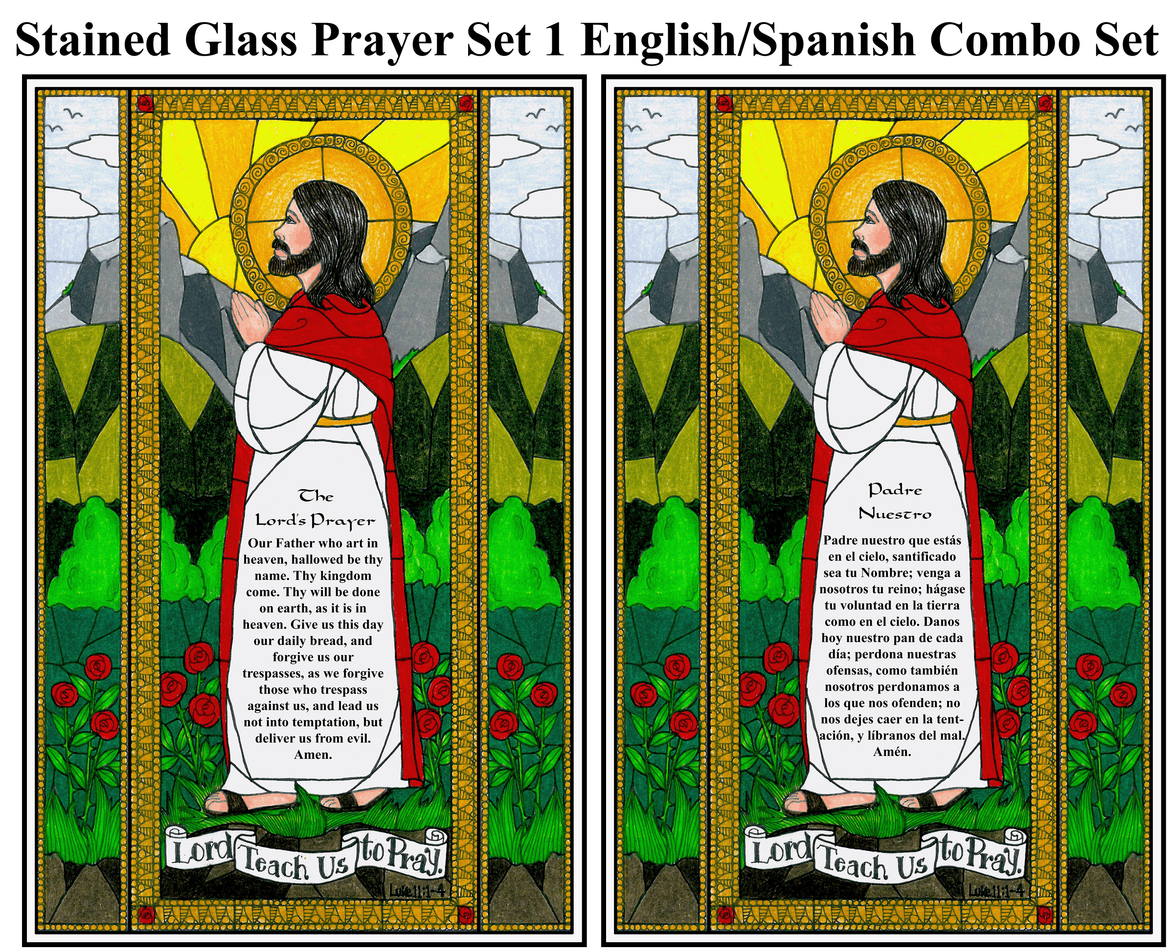 Stained Glass Prayer Set 1 - English/Spanish Combo
