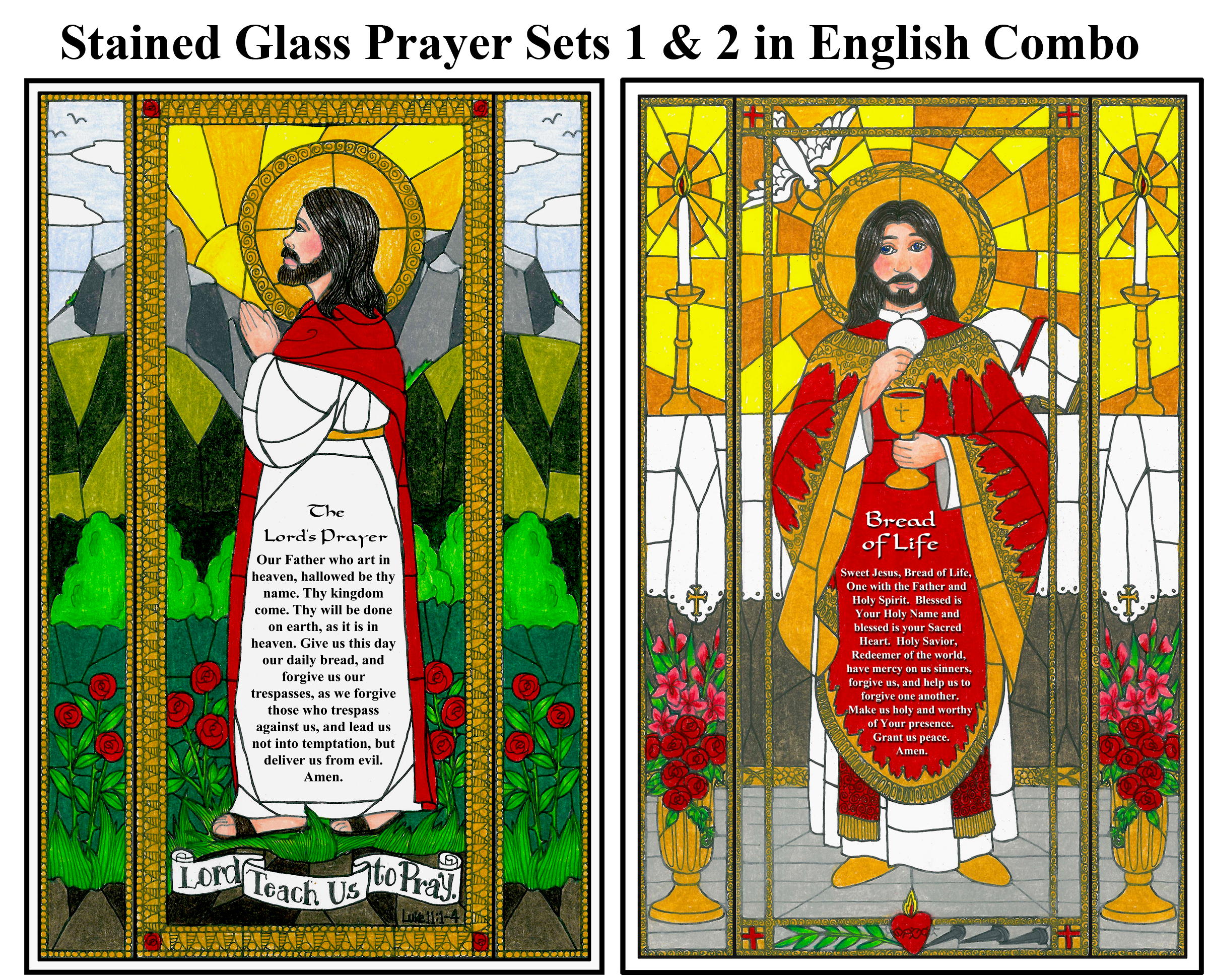 Stained Glass Prayer Set 1 & 2 - English Combo