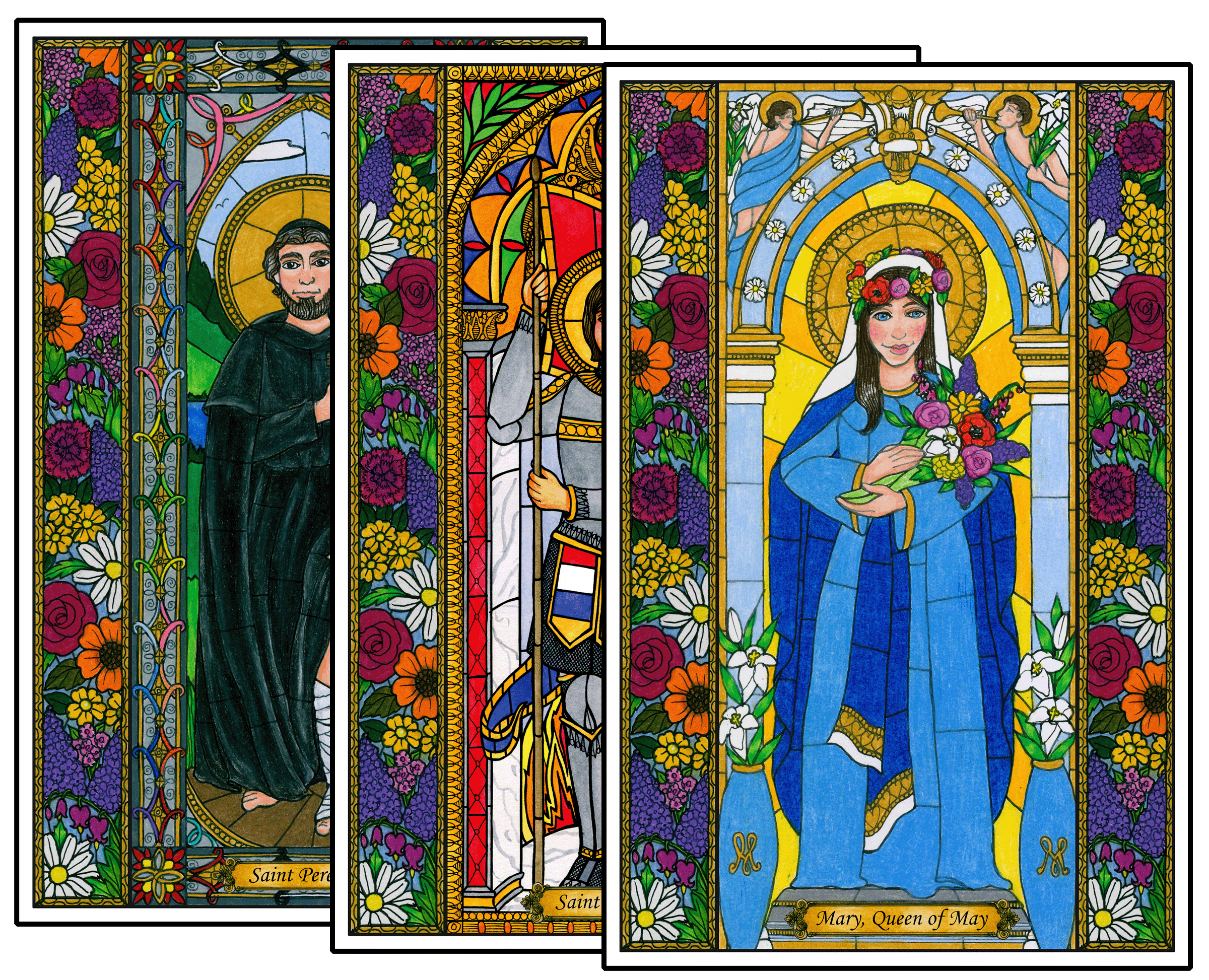 Stained Glass Saints of May Window Cling Set