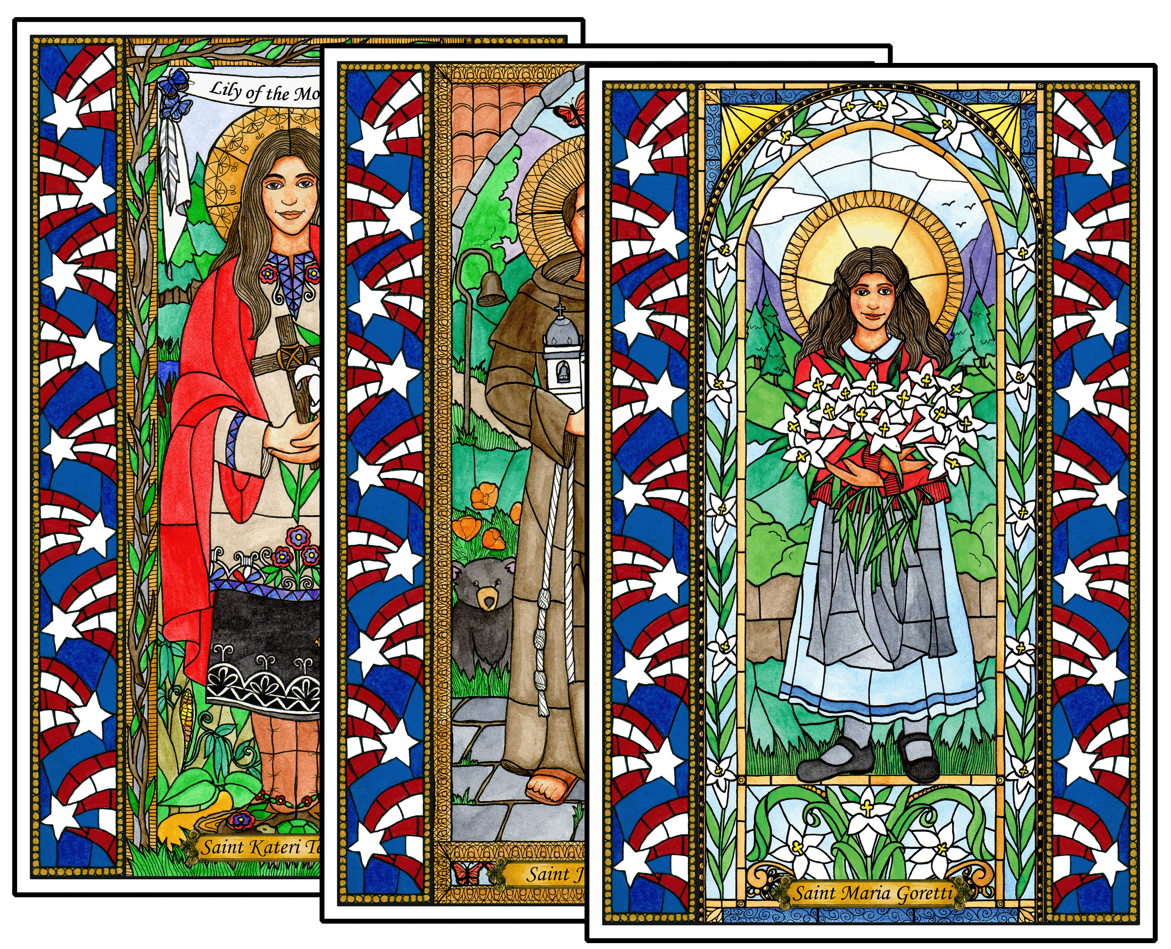 Stained Glass Saints of July Window Cling Set