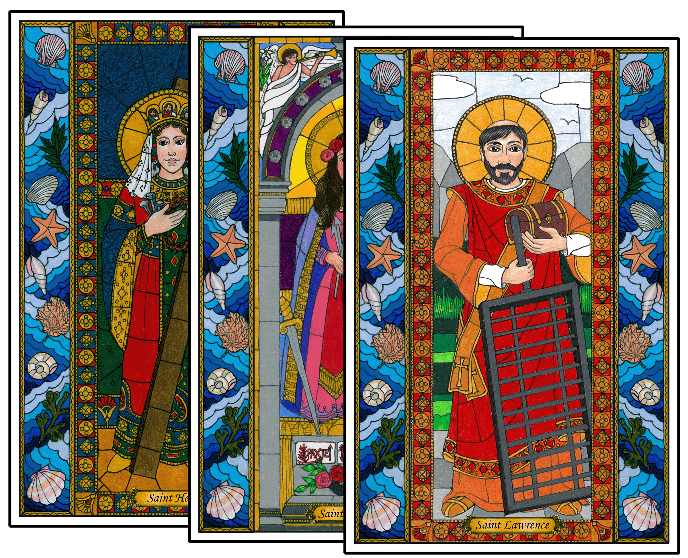 Stained Glass Saints of August Window Cling Set
