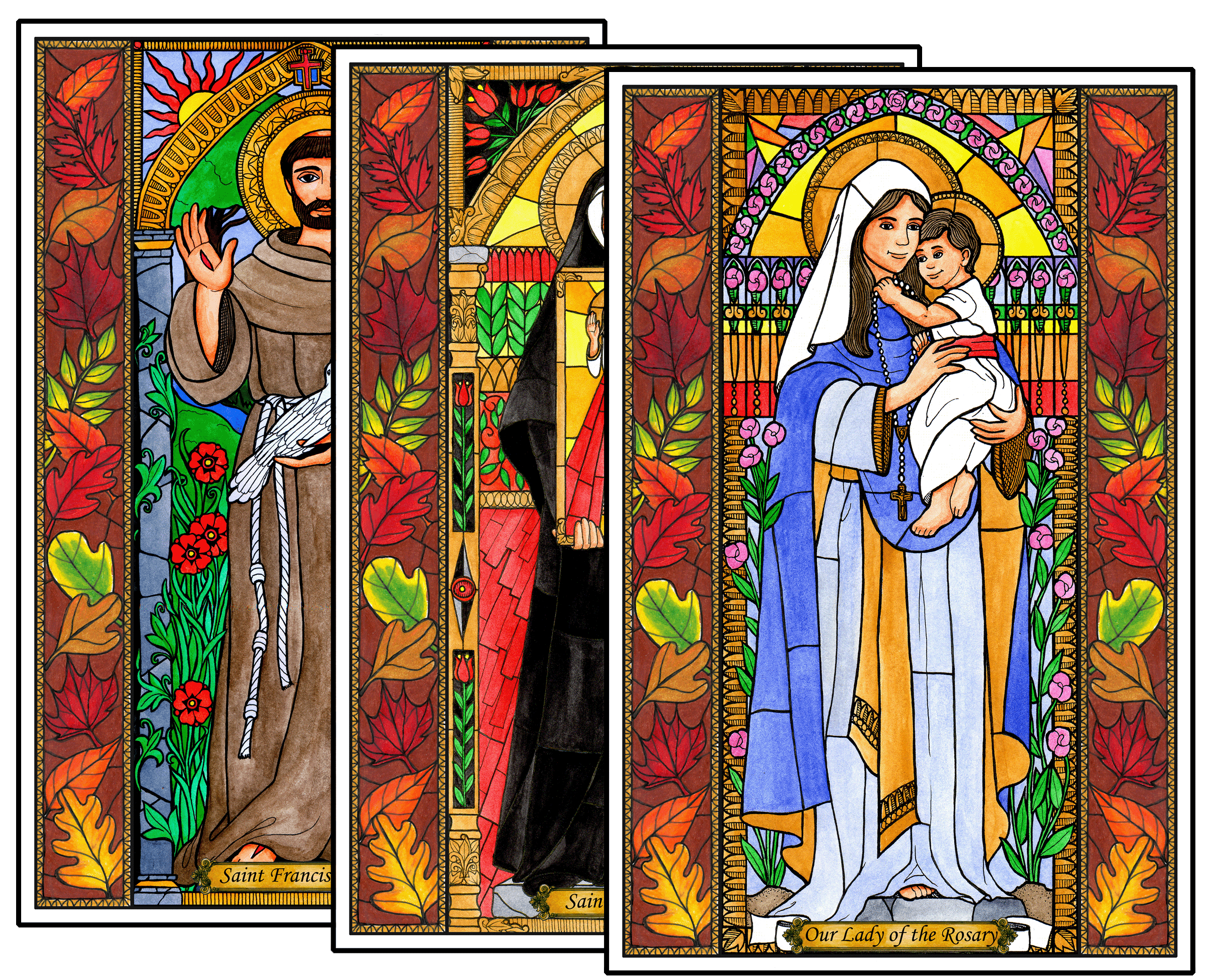 Stained Glass Saints of October Window Cling Set