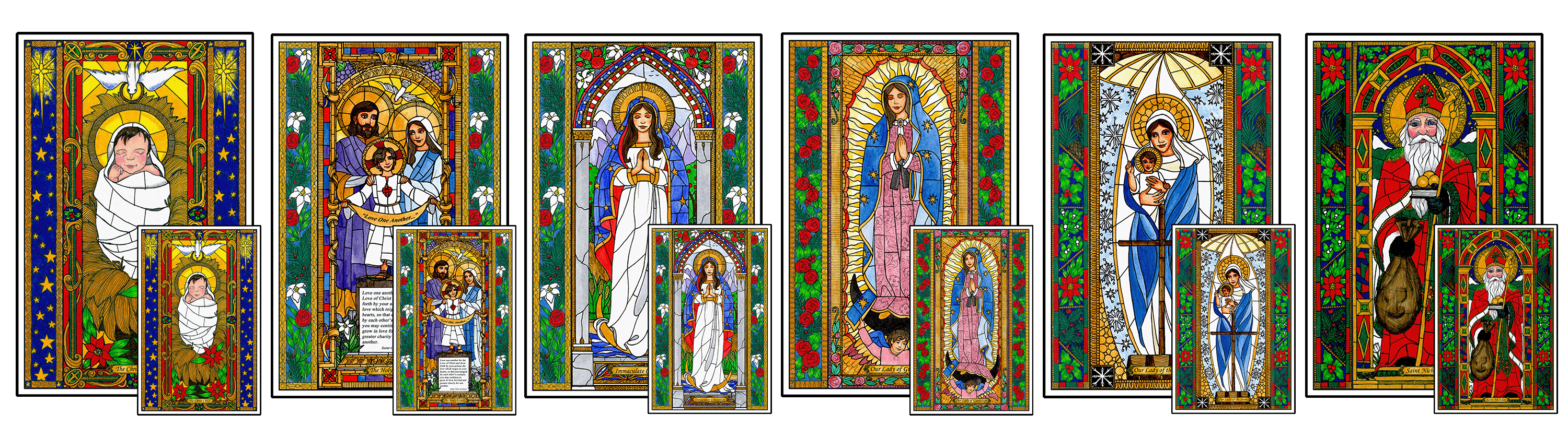 Stained Glass Saints for December Mini-Posters and Window Clings Combo
