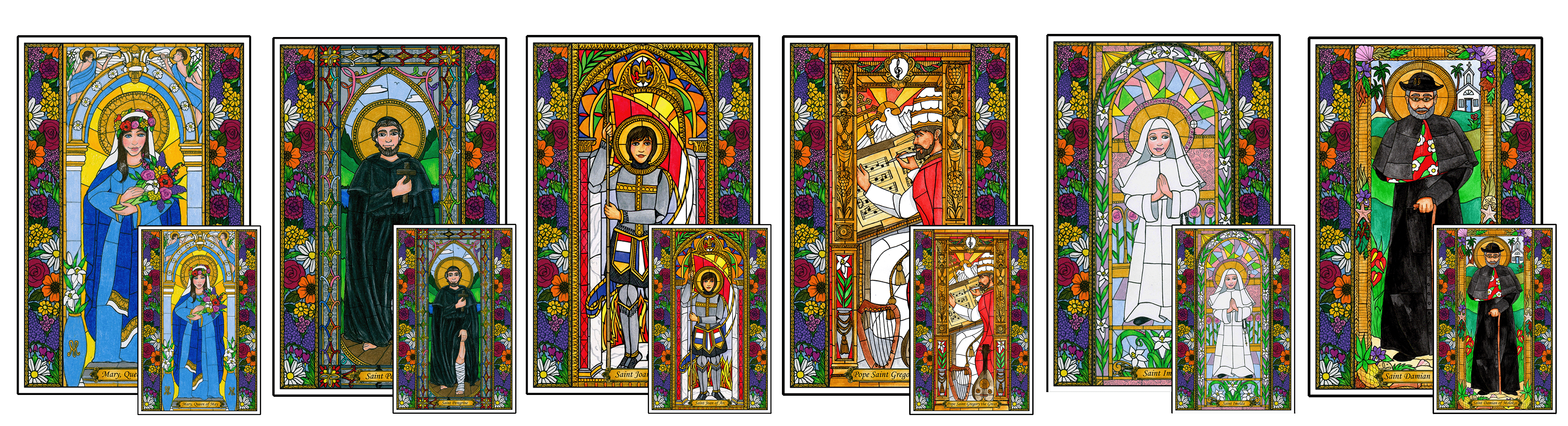 Stained Glass Saints for May Mini-Posters and Window Clings Combo