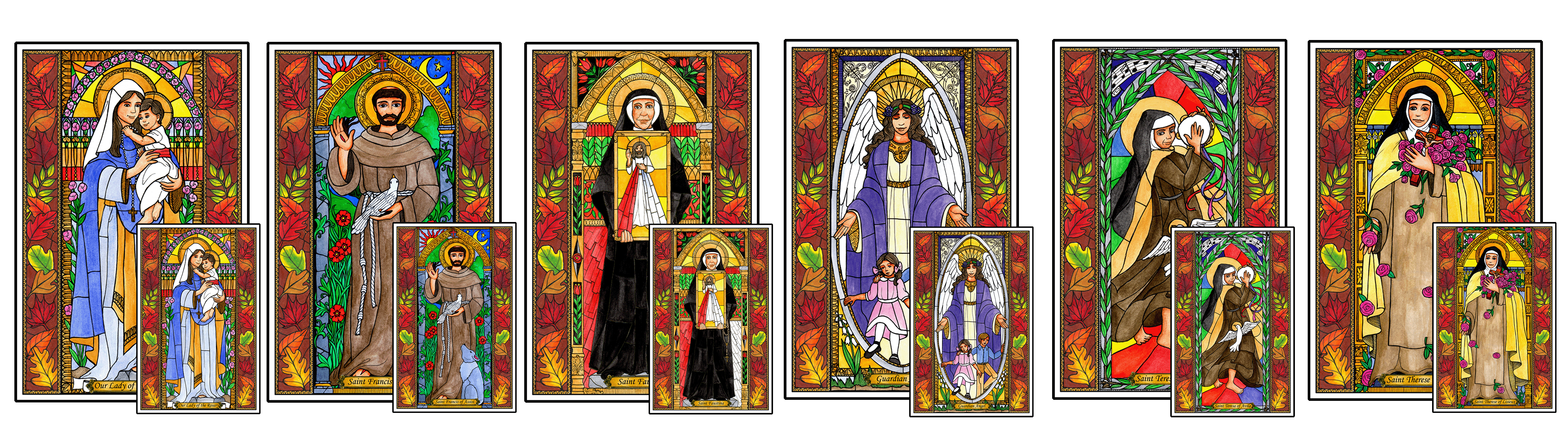 Stained Glass Saints for October Mini-Posters and Window Clings Combo