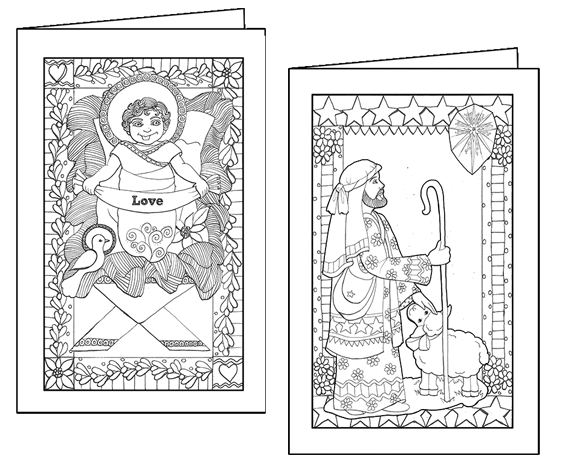 Coloring Boho Angel Christmas Cards